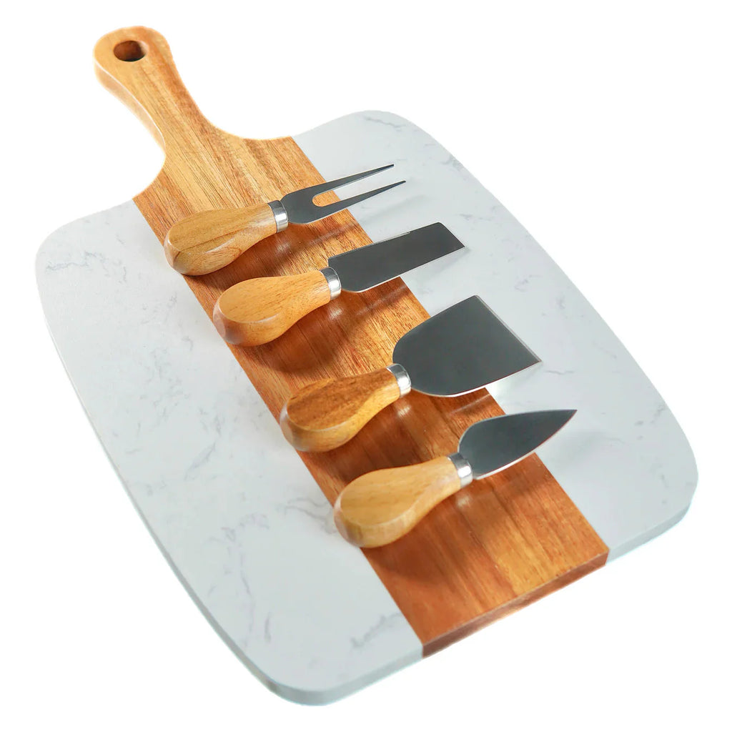 Marble and Wood Serving Set - 5 piece