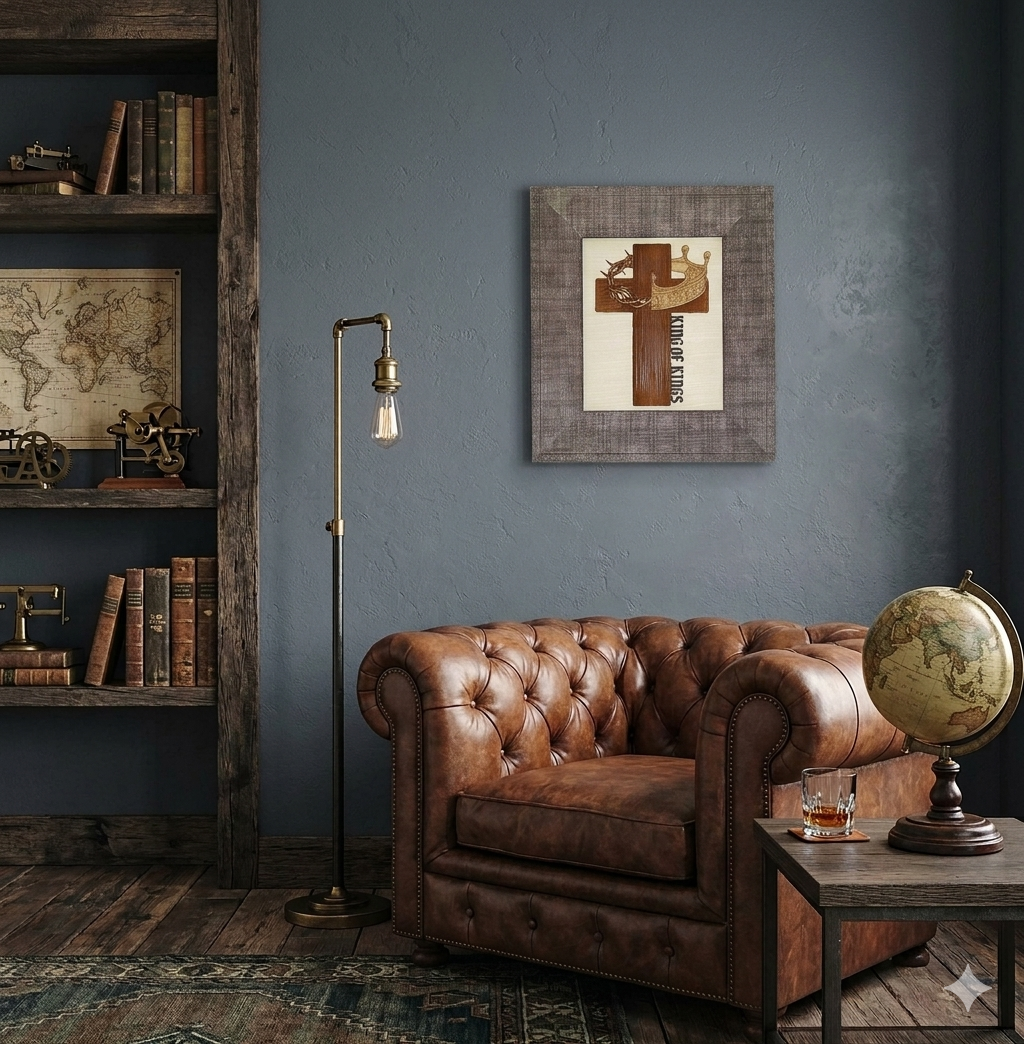 Wooden cross with crowns and 'King of Kings' inscription frame for wall decor